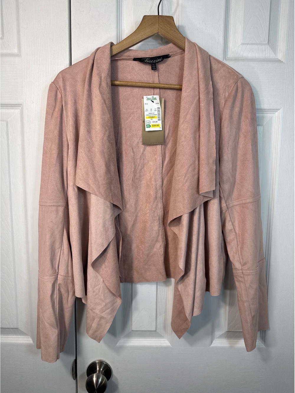 Baccini Pink Faux Suede Draped Open Front Jacket Large